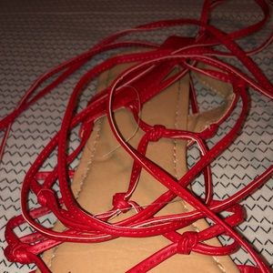 Red lace up sandals